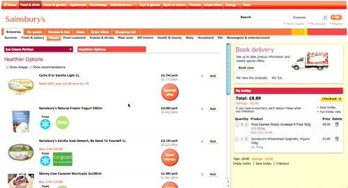 screen capture of Sainsbury's online supermarket