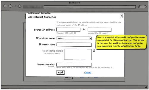 Balsamiq wireframe for sign-up process showing connection detail's introduction